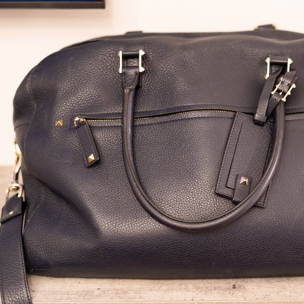 Valentino Blue Leather Briefcase with Studs Accent